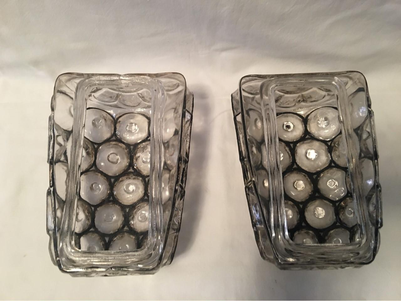 A Pair of Circle Iron and Bubble Glass Sconces by Limburg, Germany  For Sale 3