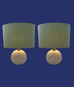 Ein Paar runde italienische Lampen aus Travertin und Messing aus den 1970er Jahren von Fratelli Manelli
