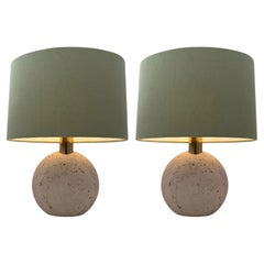 Ein Paar runde italienische Lampen aus Travertin und Messing aus den 1970er Jahren von Fratelli Manelli