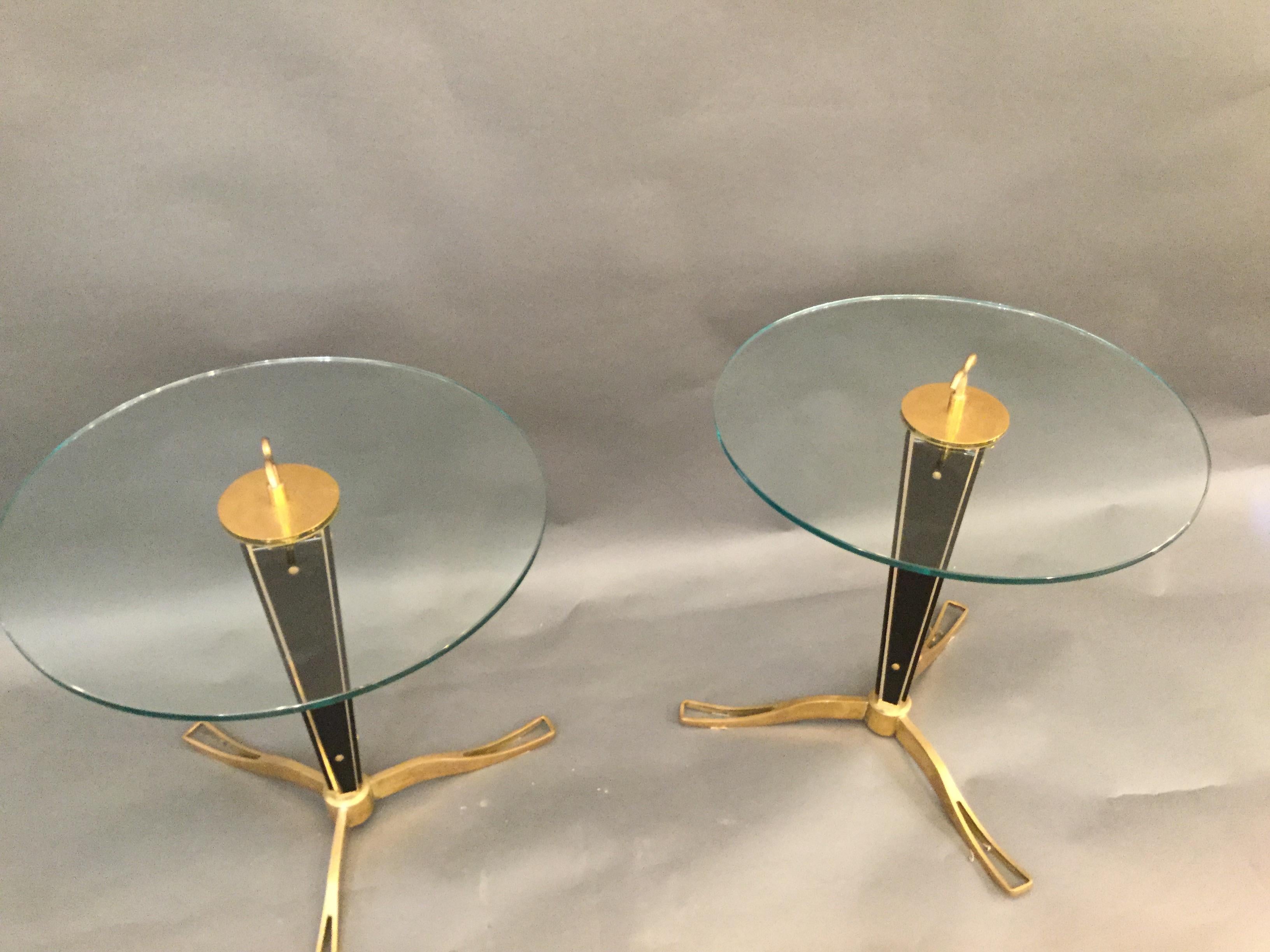 Pair of Circular Italian Designed Cocktail Tables on Bronze Tripod Legs In Excellent Condition In London, GB