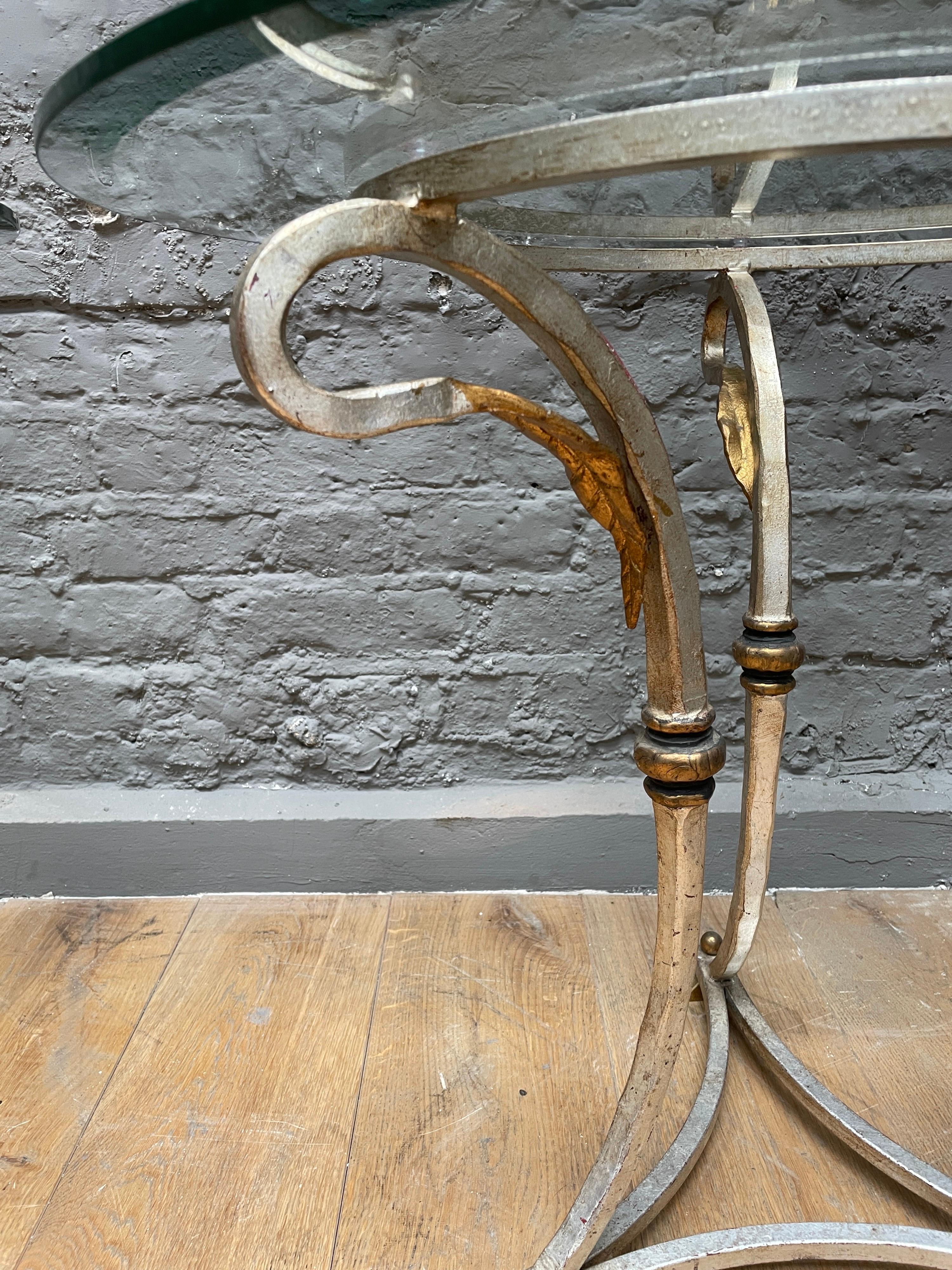 Wrought Iron Pair of Circular Italian Leaf Side Tables