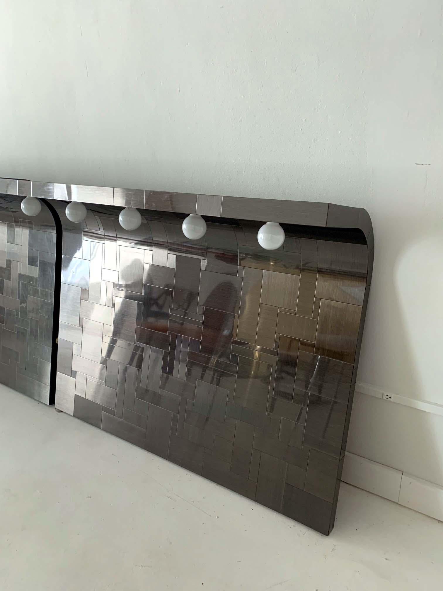Pair of Cityscape Headboard with Lights Paul Evans for Directional In Good Condition In Atlanta, GA