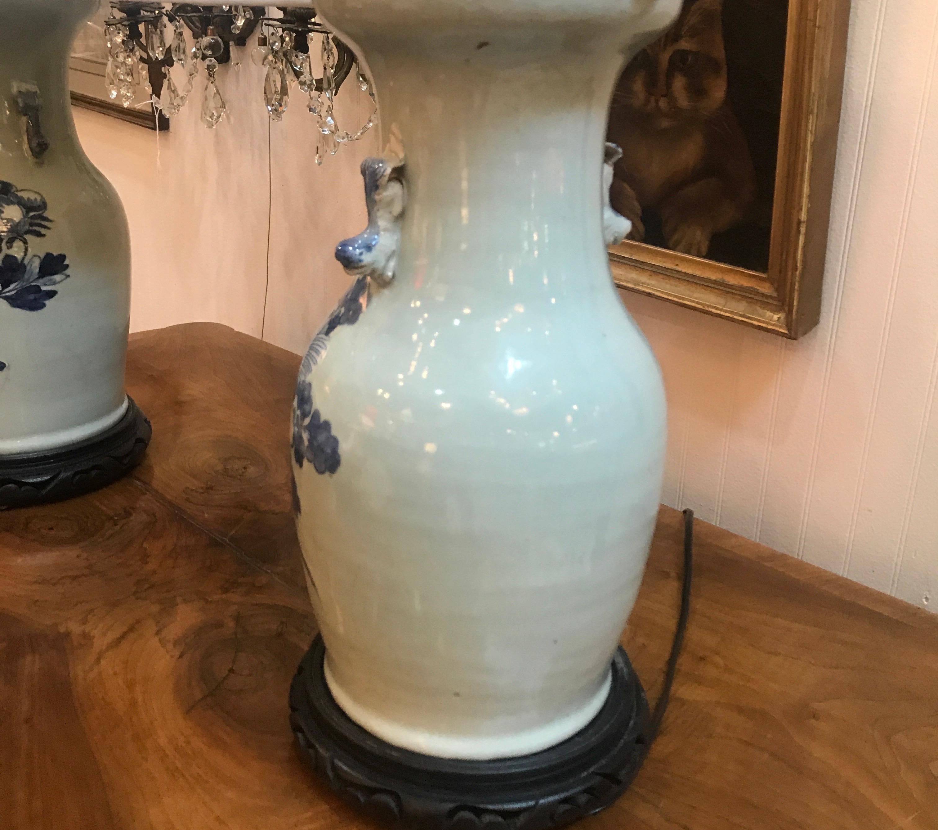Pair of Classic Blue and White Chinese Porcelain Lamps 3
