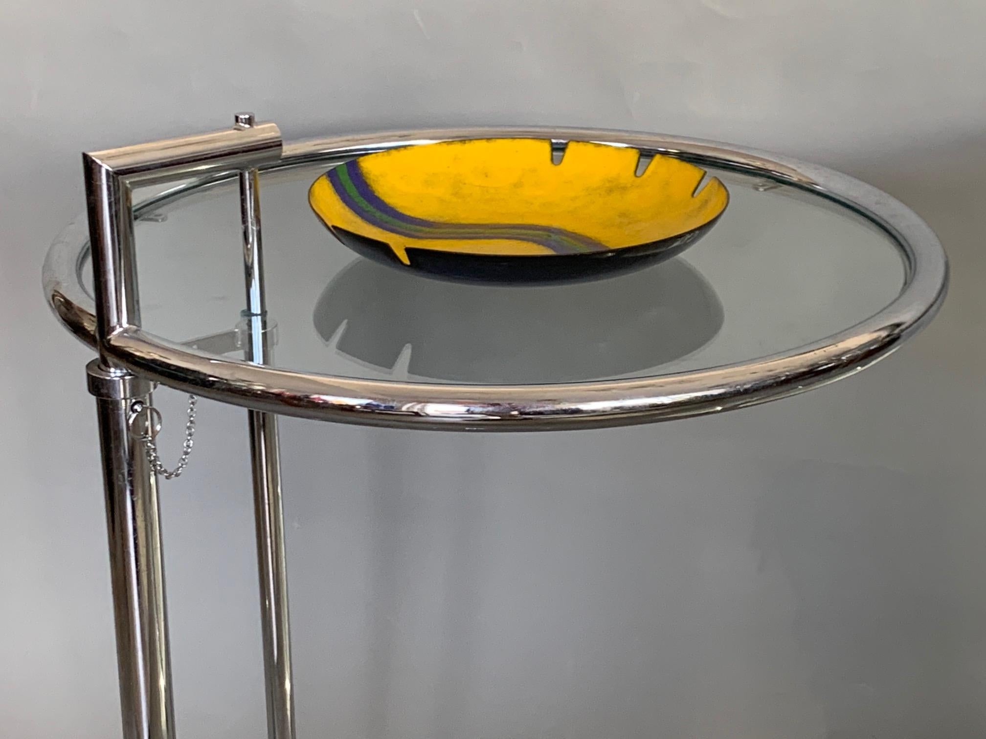 Modern Pair of Classic Eileen Gray Chrome Tables with Adjustable Tops