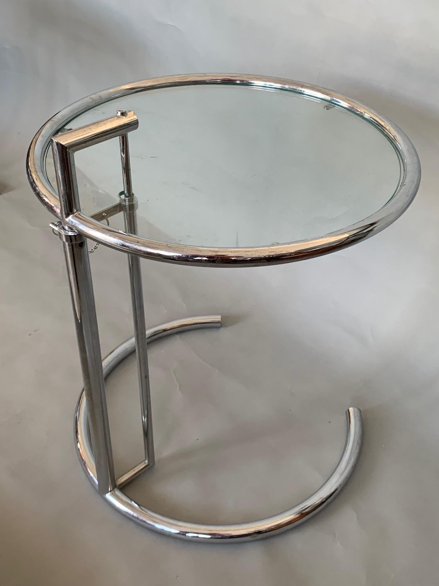Pair of Classic Eileen Gray Chrome Tables with Adjustable Tops In Good Condition In St.Petersburg, FL