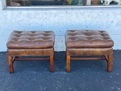 A Pair Of Classic Upholstered Stools In Brown Leather Ca' 1970's