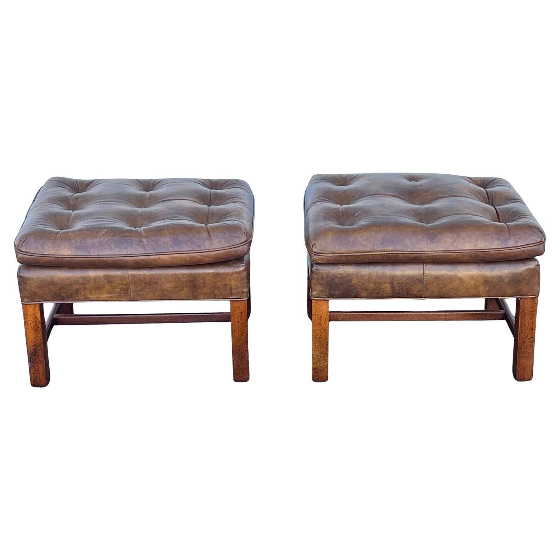 Ein Paar Classic gepolstert Hocker in Brown Leather Ca' 1970's