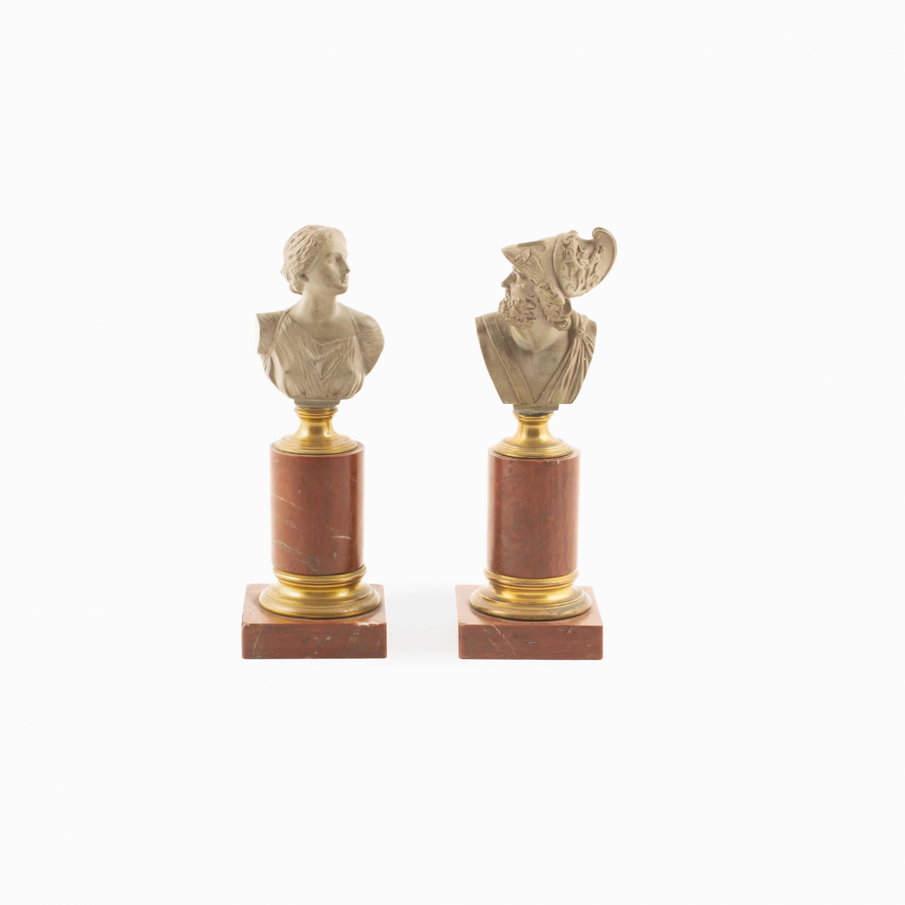 German Pair of Classical Greek Figures Busts, Menelaos & Helena