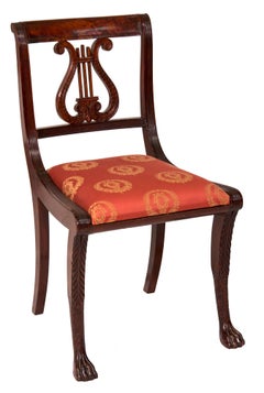 Pair of Classical Lyre-Back Mahogany Side Chairs with Paw Feet, Phyfe school