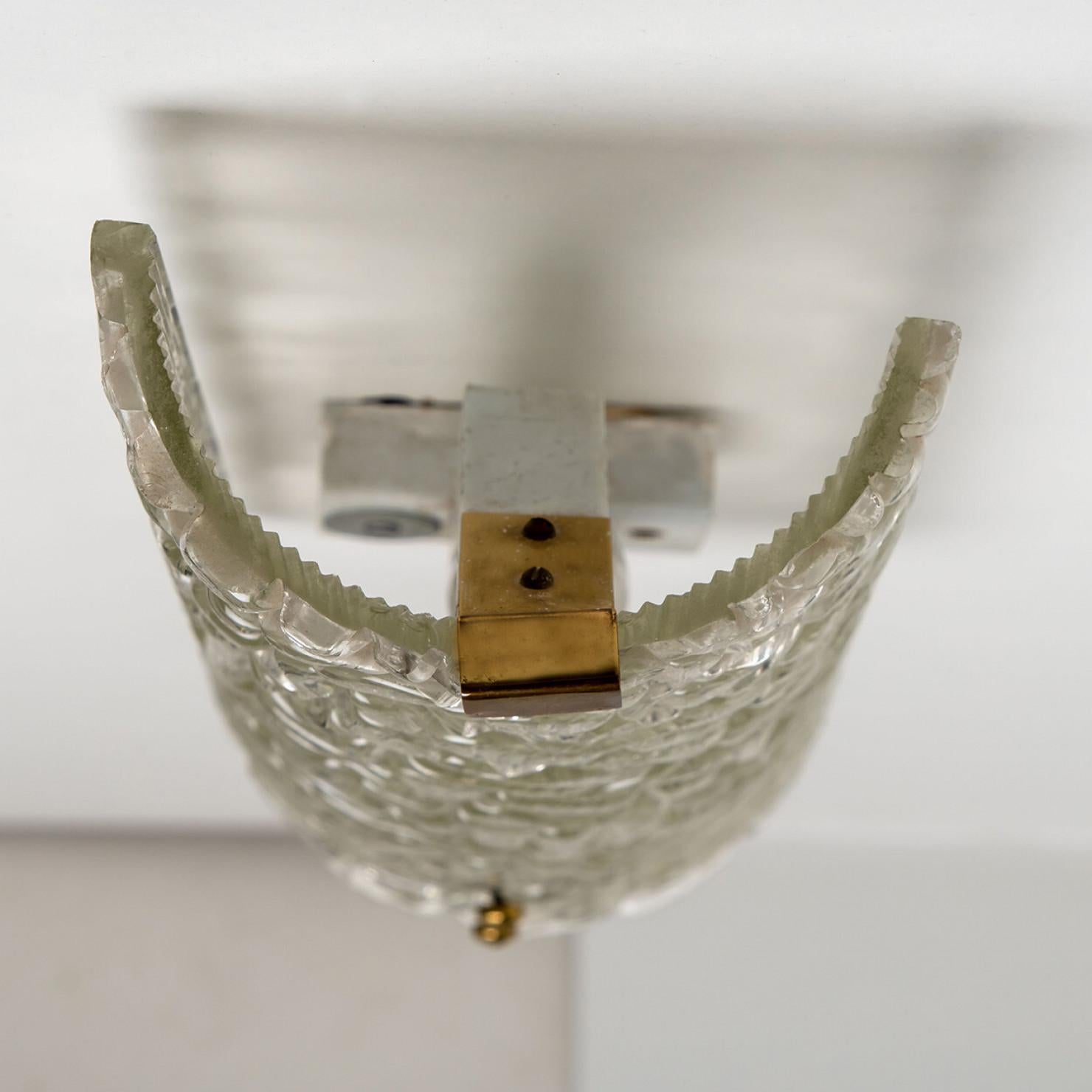 A pair of Clear Bubbled Glass Wall Light Fixtures by Hillebrand, Germany, 1960s For Sale 3