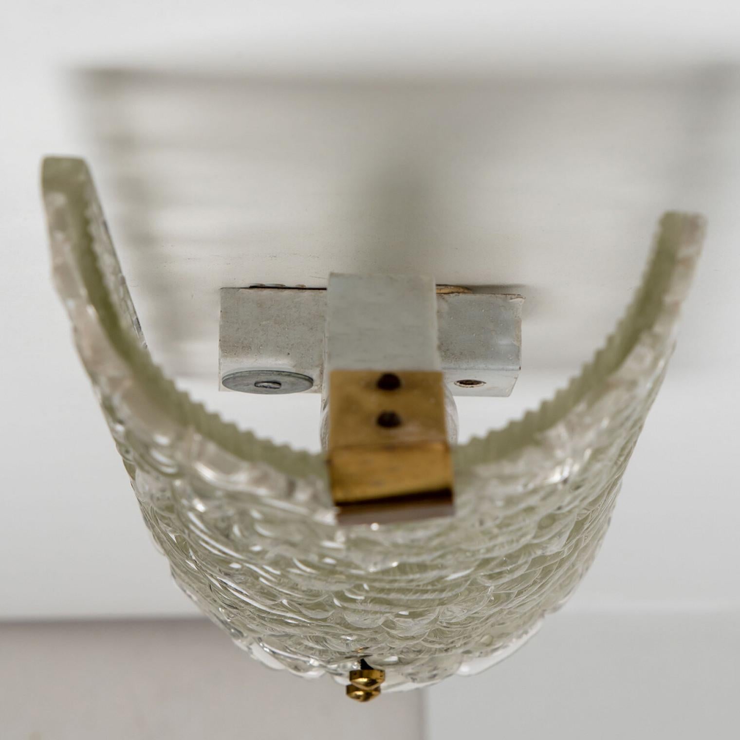 A pair of Clear Bubbled Glass Wall Light Fixtures by Hillebrand, Germany, 1960s For Sale 4