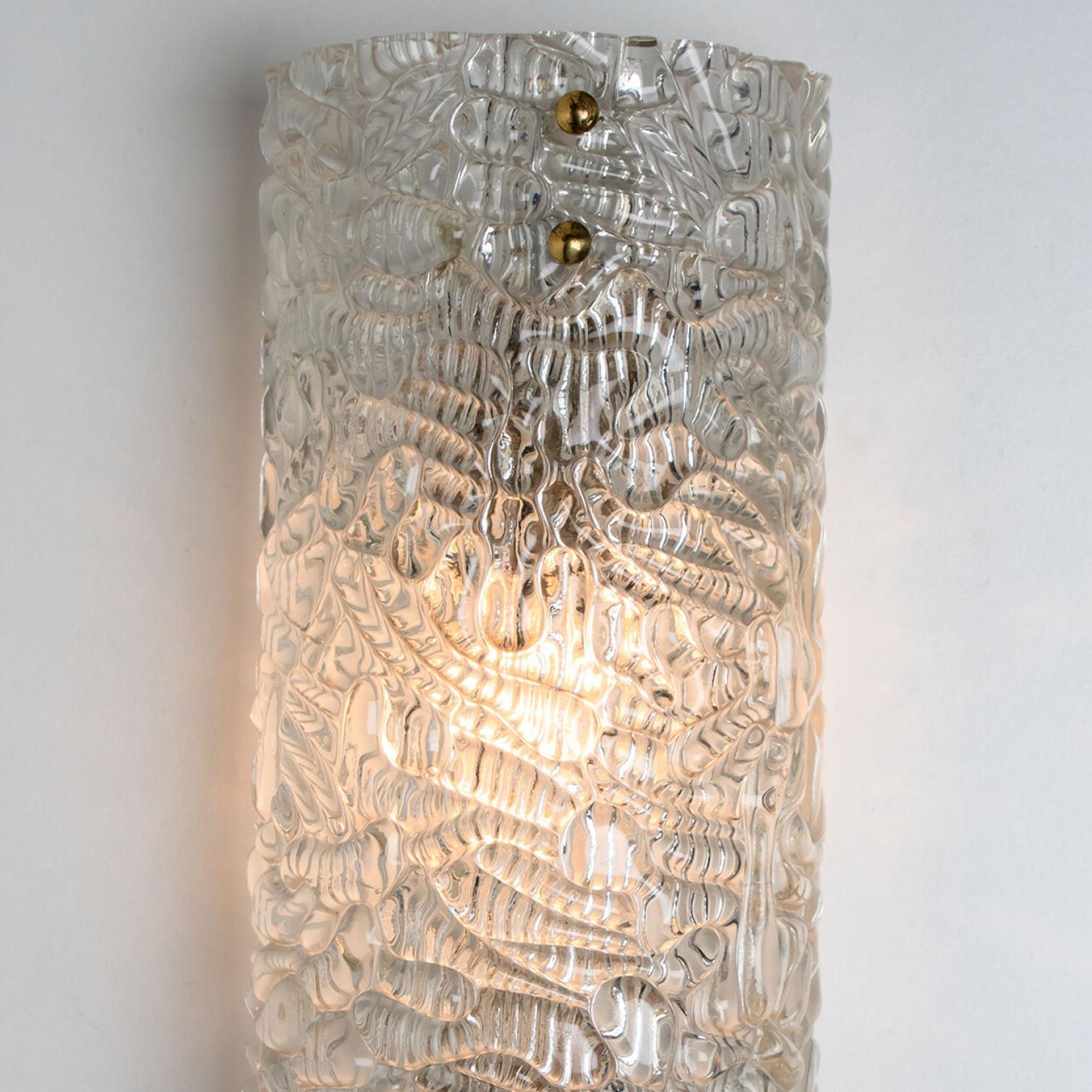 A pair of Clear Bubbled Glass Wall Light Fixtures by Hillebrand, Germany, 1960s For Sale 5
