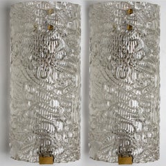 A pair of Clear Bubbled Glass Wall Light Fixtures by Hillebrand, Germany, 1960s