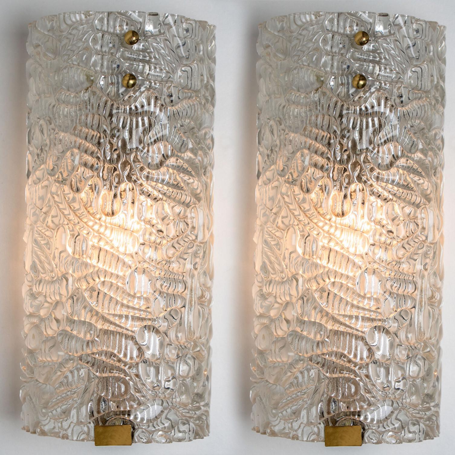 Mid-Century Modern A pair of Clear Bubbled Glass Wall Light Fixtures by Hillebrand, Germany, 1960s For Sale