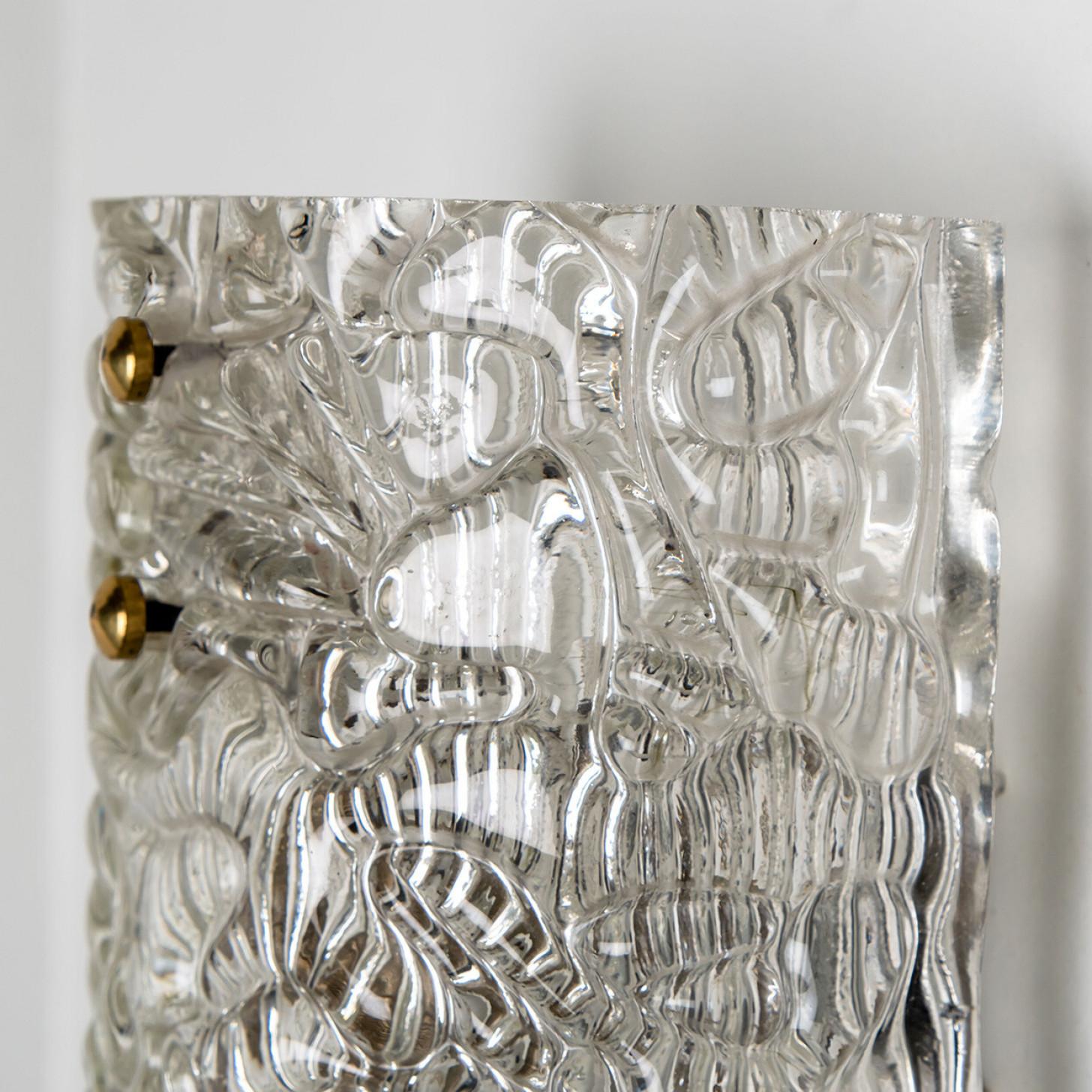 Other A pair of Clear Bubbled Glass Wall Light Fixtures by Hillebrand, Germany, 1960s For Sale