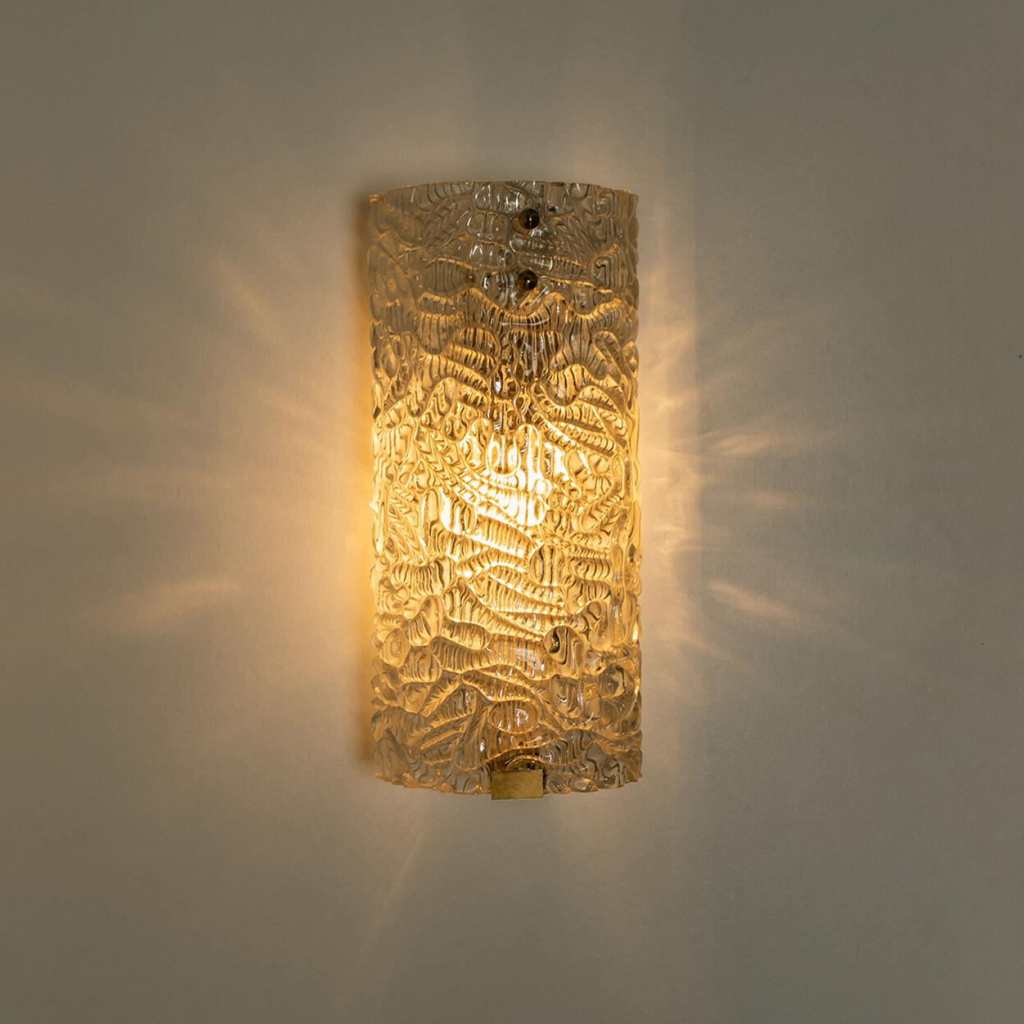 Mid-20th Century A pair of Clear Bubbled Glass Wall Light Fixtures by Hillebrand, Germany, 1960s For Sale