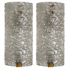 A pair of Clear Bubbled Glass Wall Light Fixtures by Hillebrand, Germany, 1960s