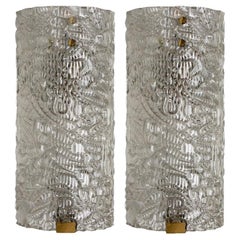 A pair of Clear Bubbled Glass Wall Light Fixtures by Hillebrand, Germany, 1960s