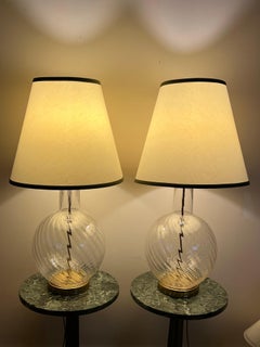 A Pair Of Clear Glass Lamps Murano 1960's