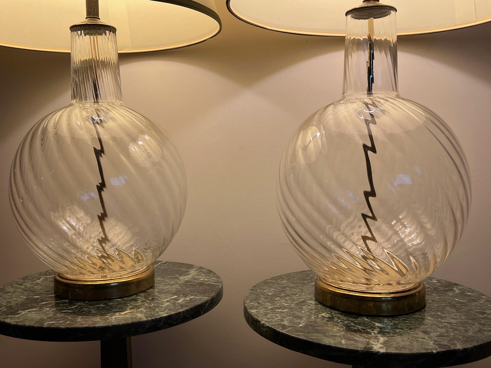 Mid-Century Modern A Pair Of Clear Glass Lamps Murano 1960's For Sale