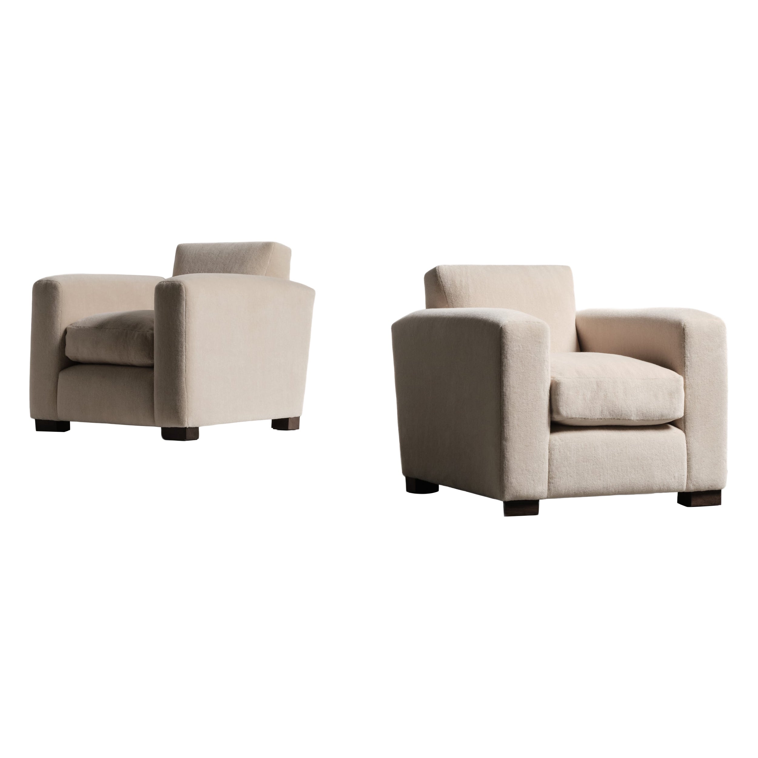 A Pair of Club Chairs, Upholstered in Ivory Pure Alpaca
