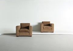 A Pair of Club Chairs, Upholstered in Pure Golden Brown Alpaca