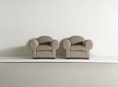 A Pair of Club Chairs, Upholstered in Striped Fabric