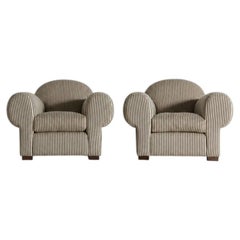 A Pair of Club Chairs, Upholstered in Striped Fabric