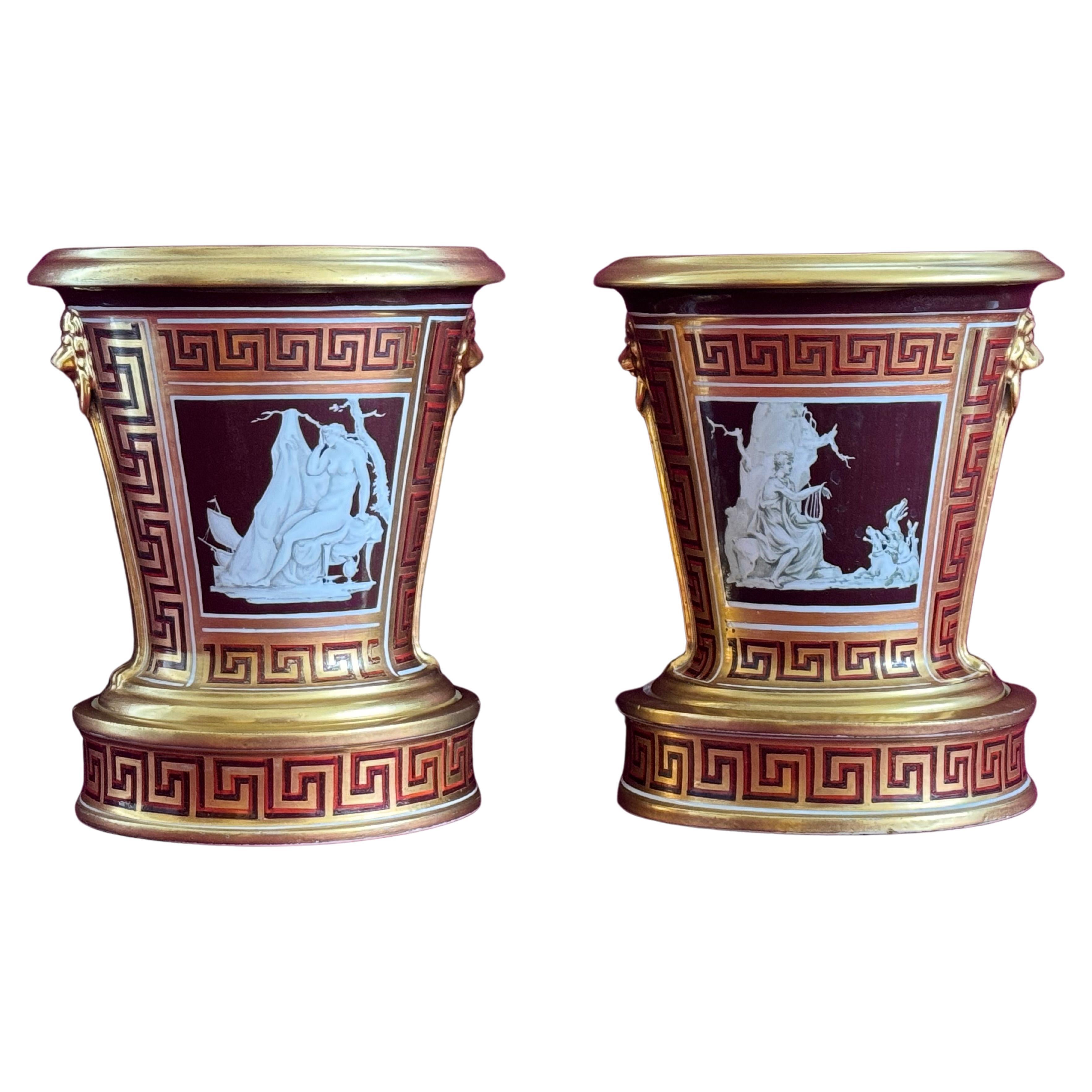 A pair of Coalport Cache Pots decorated by Thomas Baxter c.1802 - 1805 For Sale