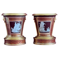 Antique A pair of Coalport Cache Pots decorated by Thomas Baxter c.1802 - 1805