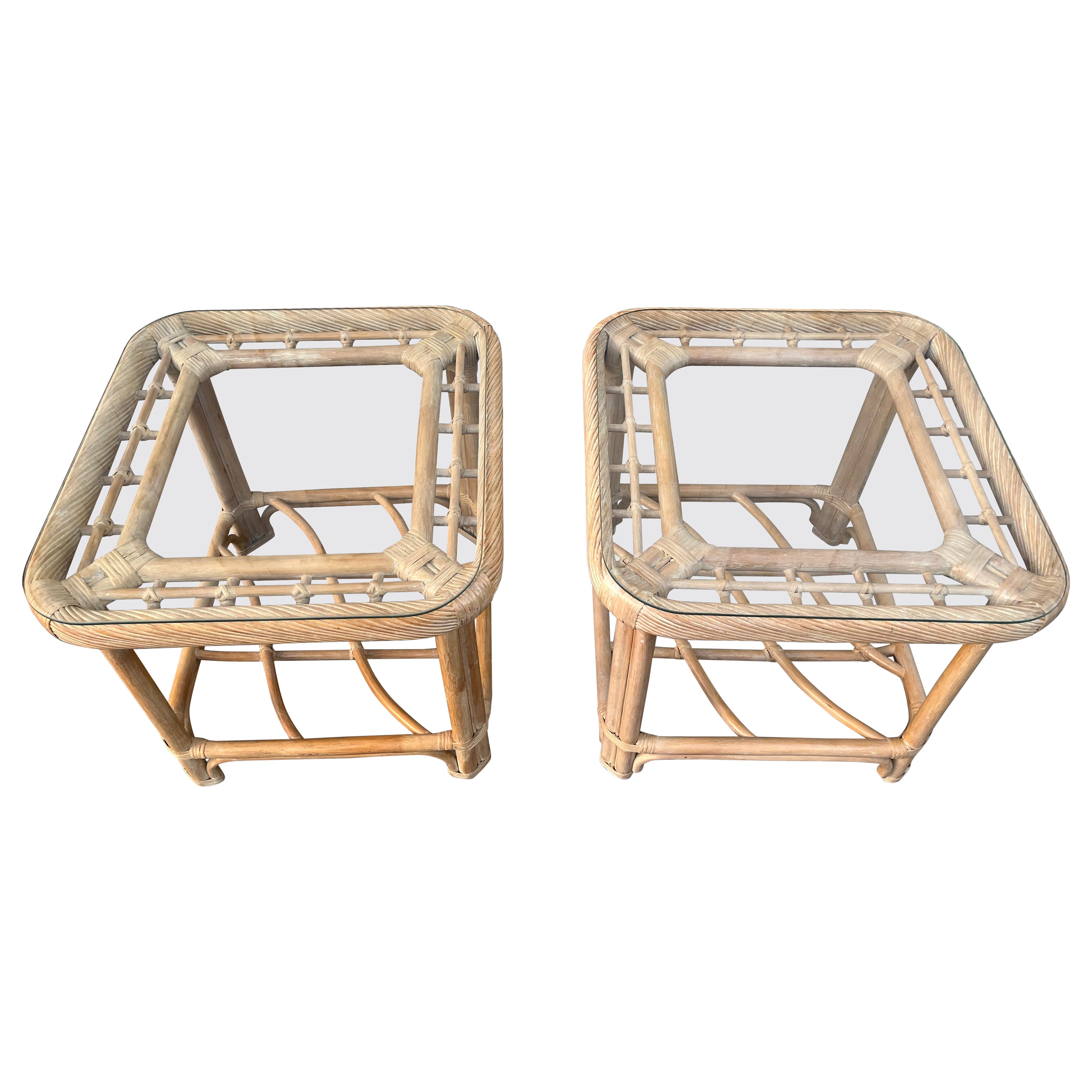 A Pair of Coastal Style Rattan Side Tables in the Brown Jordan's Manner. C 1980s