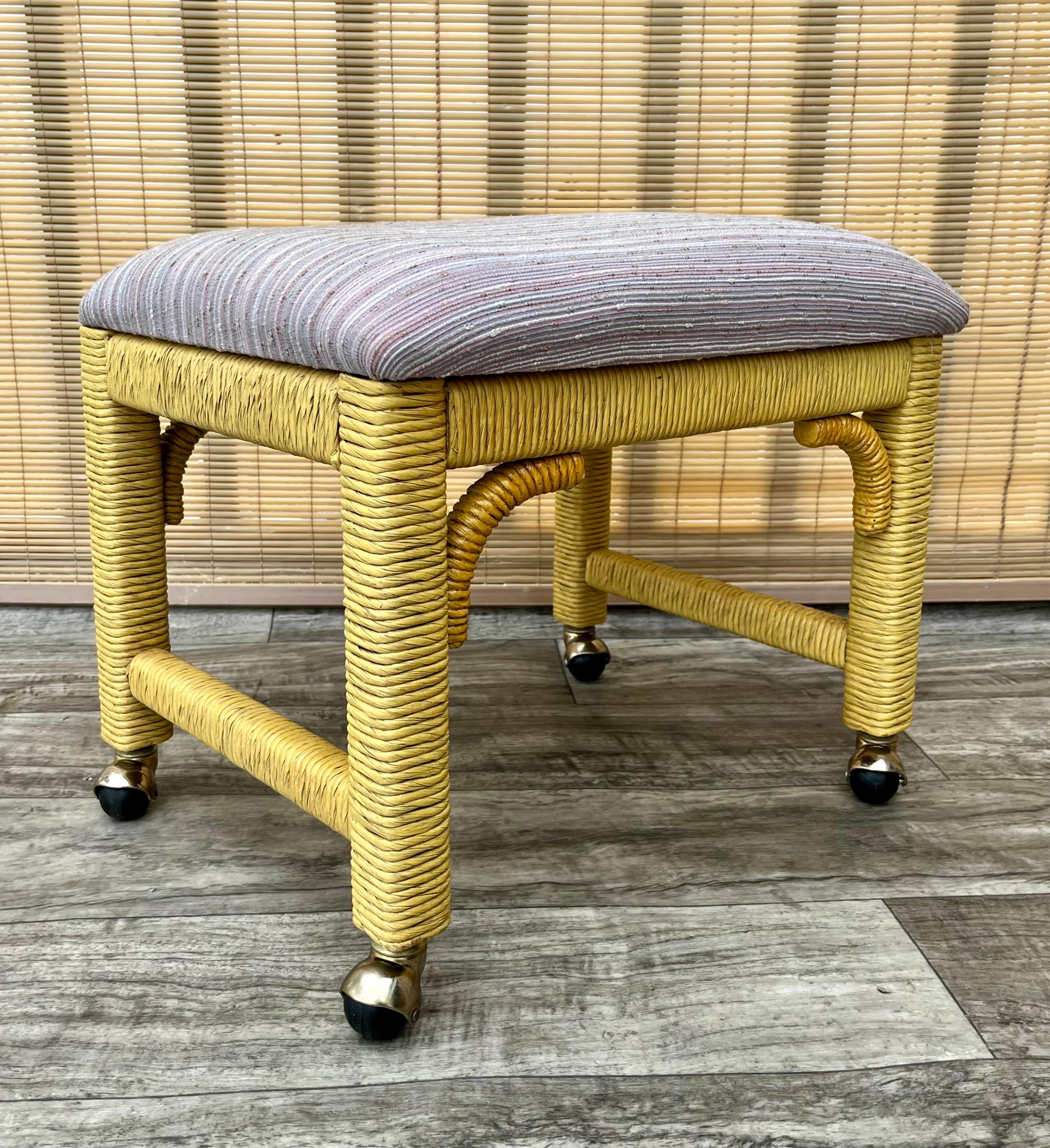 A Pair of Coastal Style Rolling Footstools on Casters by Henry Link Furniture. For Sale 5