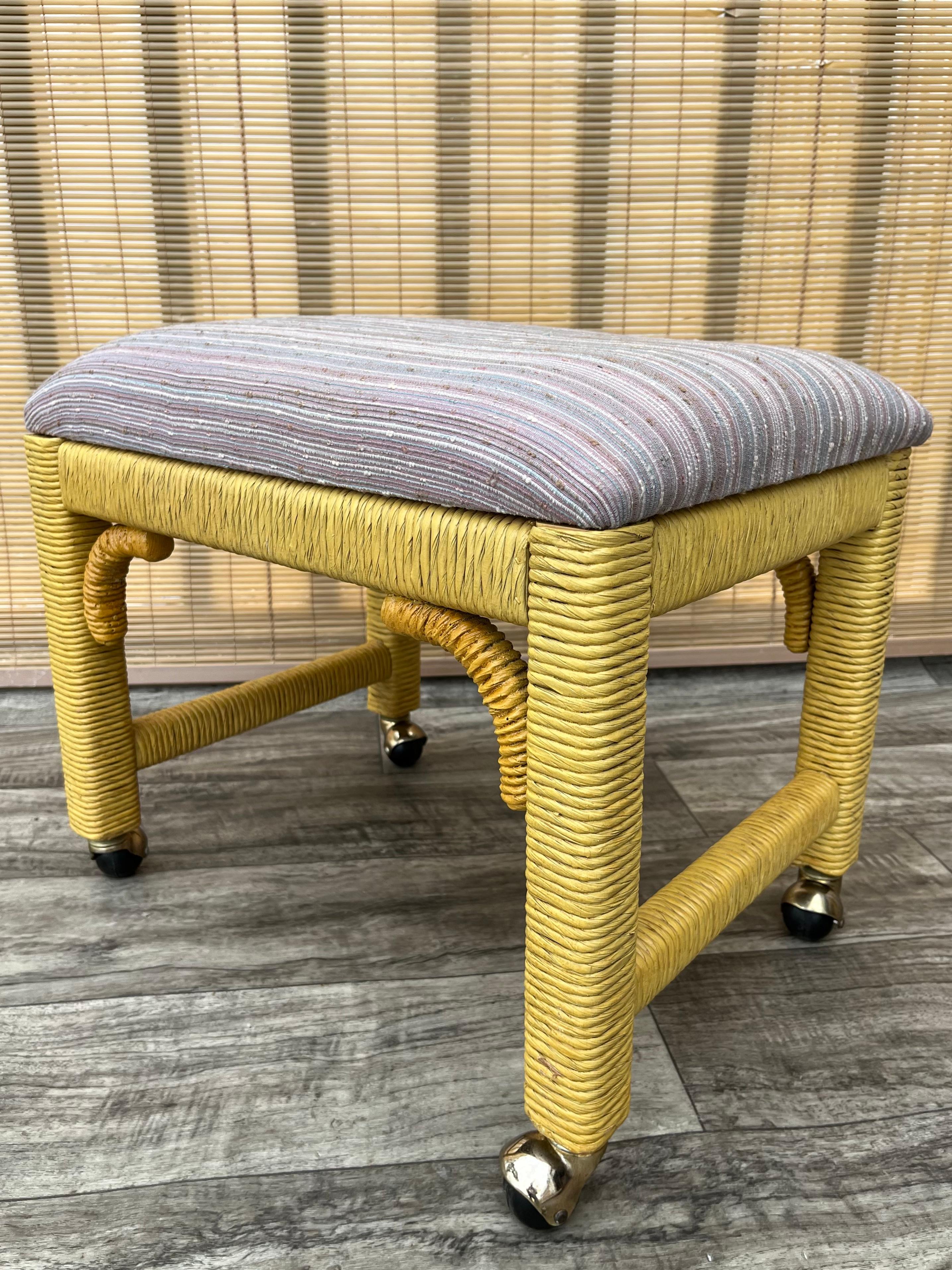 A Pair of Coastal Style Rolling Footstools on Casters by Henry Link Furniture. For Sale 6