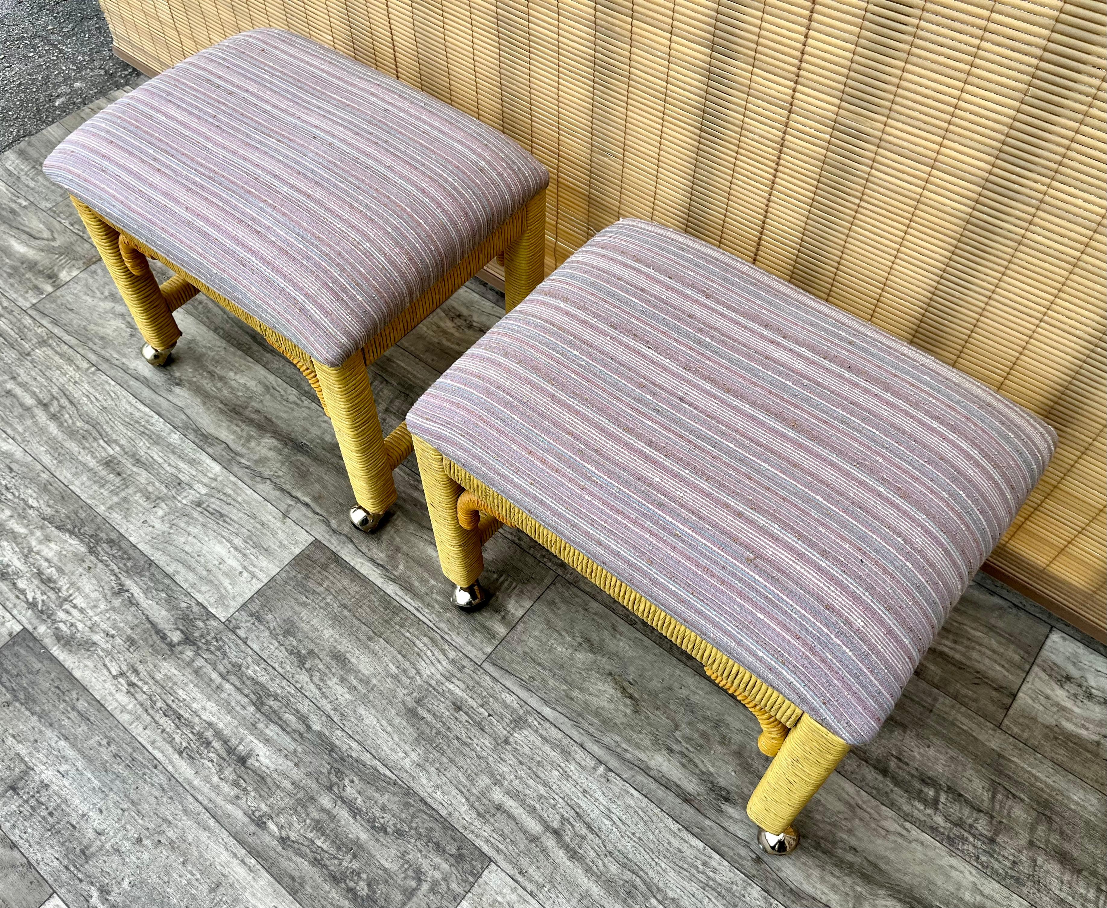 Late 20th Century A Pair of Coastal Style Rolling Footstools on Casters by Henry Link Furniture. For Sale