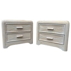 A Pair of Coastal Style Split Reed Rattan Nightstands. Circa 1980s