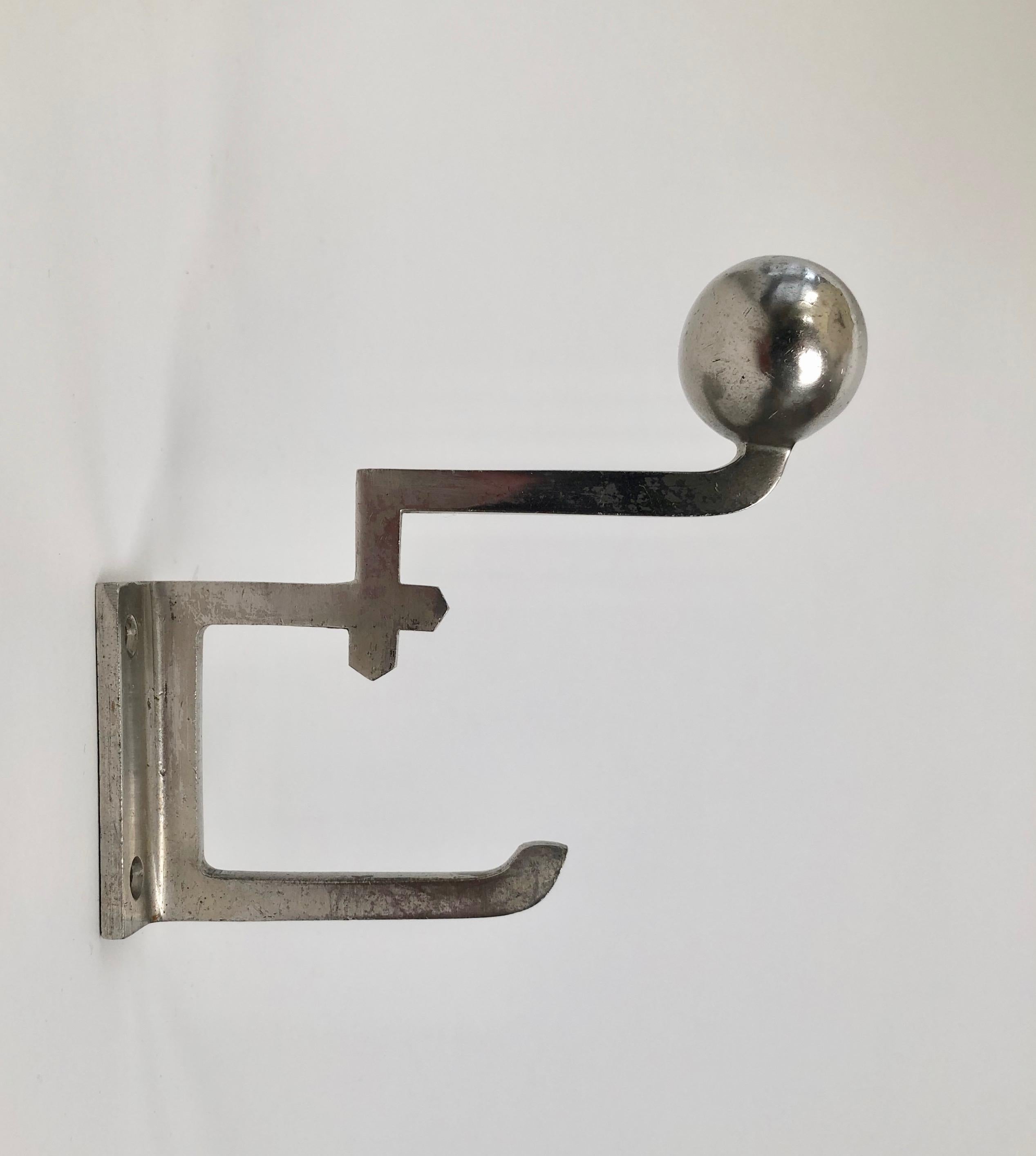 A rare pair of coat hooks from the period of Viennese Modernism ( 1890 - 1910 ). They are nickel plated and reflect influences from the times of Hoffmann and Loos.