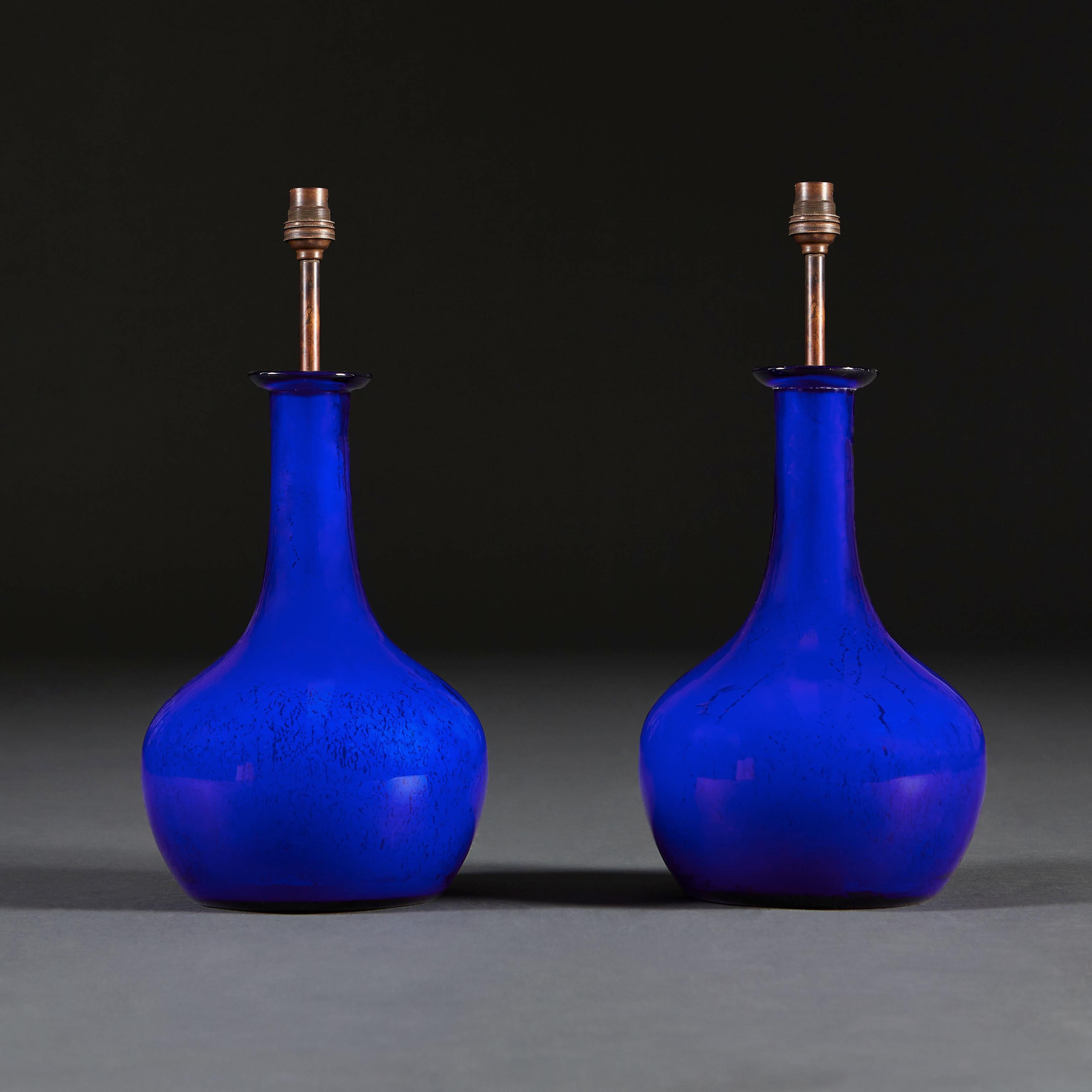 Cobalt Blue Glass Bottle Table Lamps, Blue Glass Bottle Table Lamp