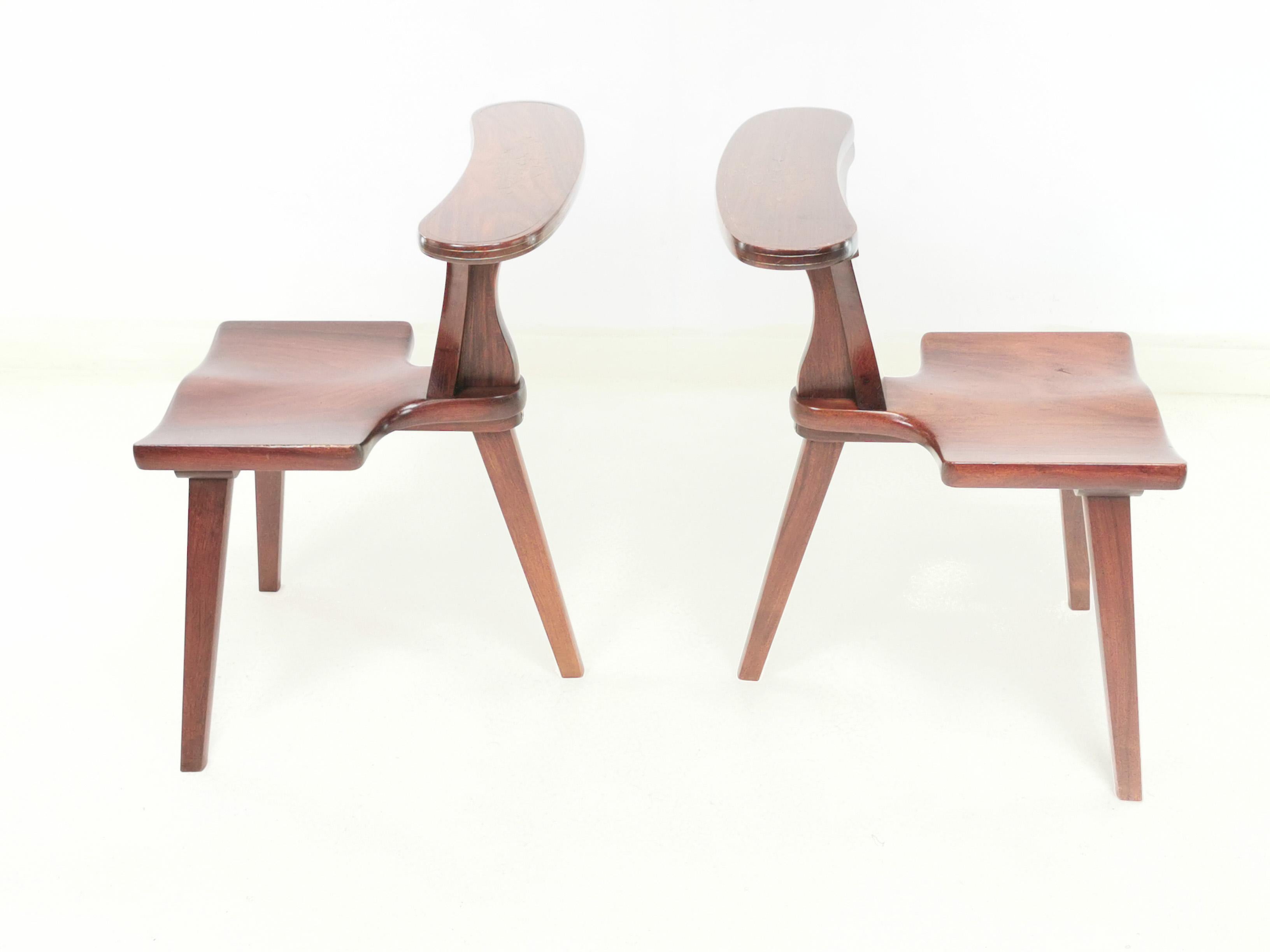 Mahogany Pair of Cockfighting Chairs by M. Hayat & Bros, Mid Century