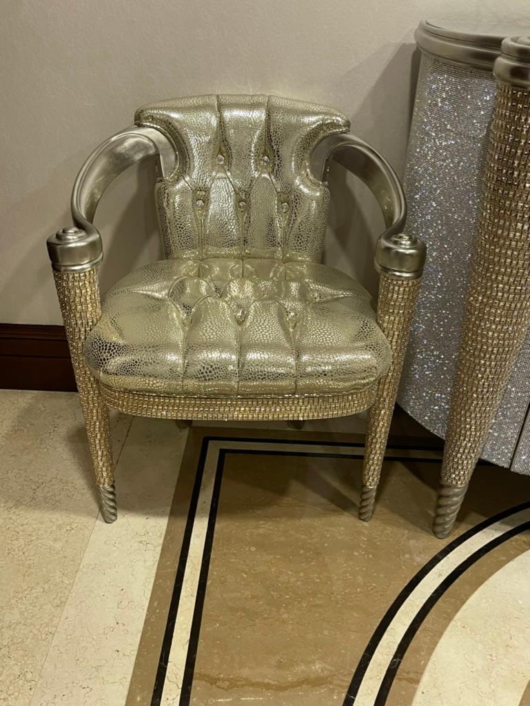 Italian Pair of Colombostile Armchairs with Swarovski, Handmade in Italy For Sale