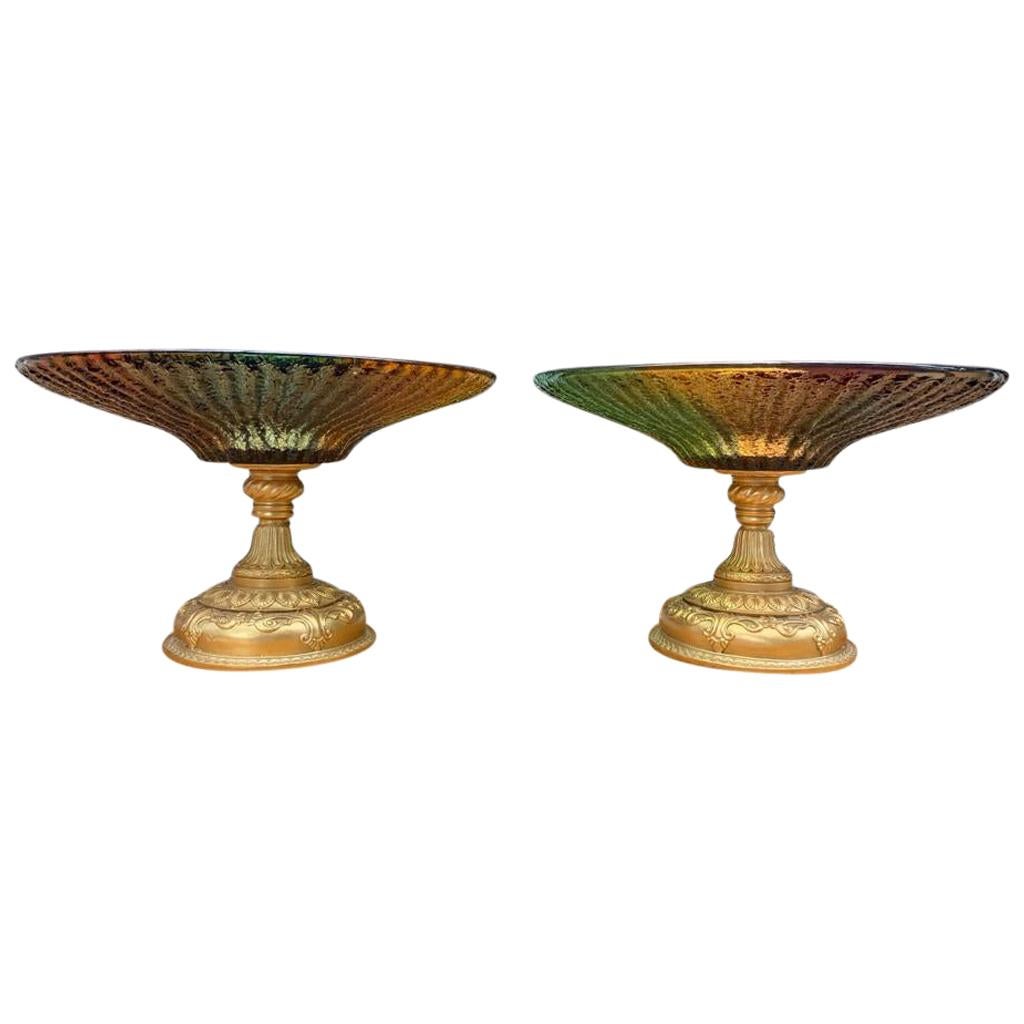 Pair of Color Glass Tazze, 20th Century For Sale