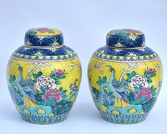 Une paire de couleurs pots de gingembre chinois peints à la main avec couvercles circa 1930