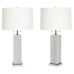 Pair of Column Shaped Lamps, "Silk Georgette"Marble, Contemporary