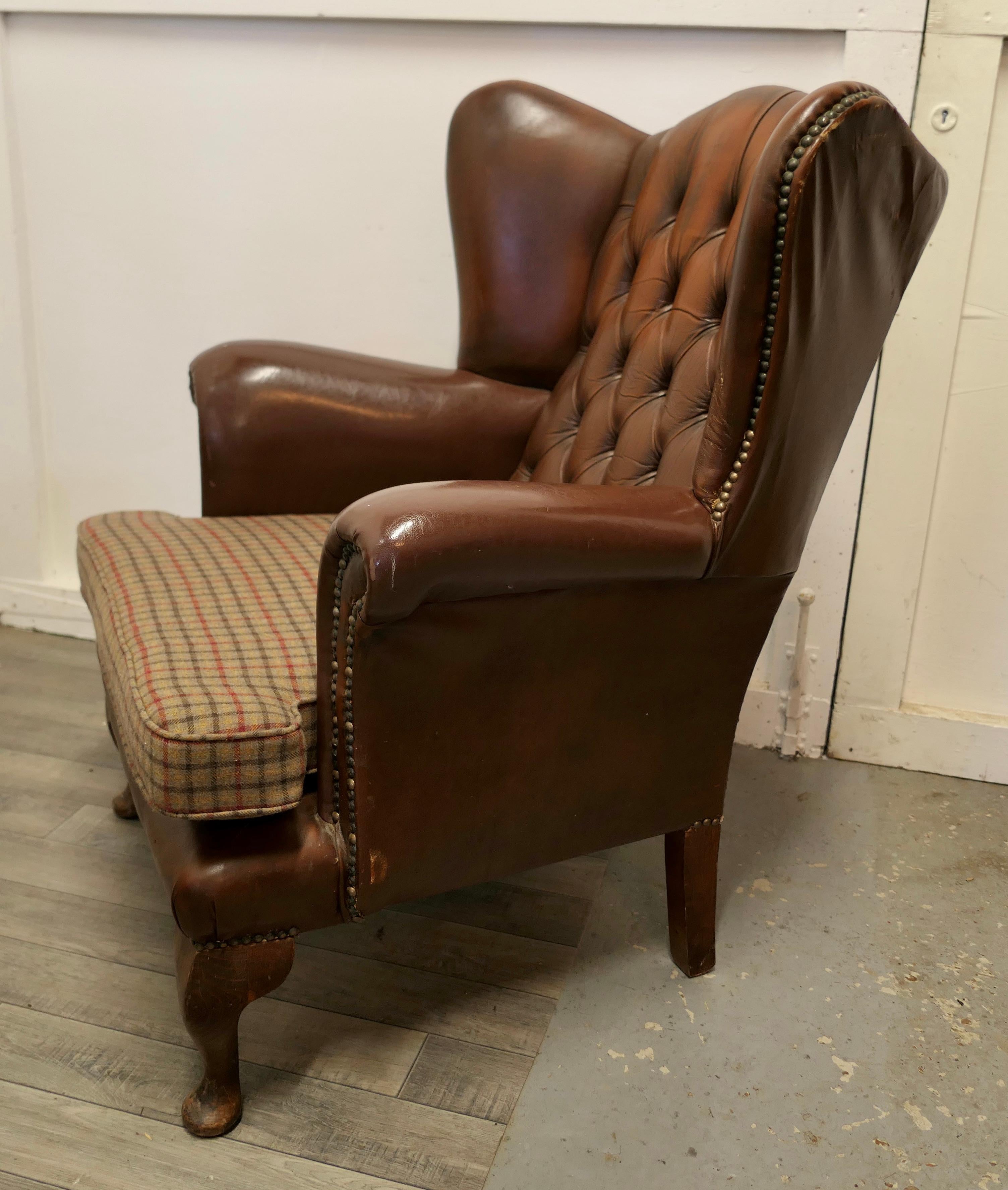 Pair of Comfortable wingback Leather Chesterfield Library Chairs 2