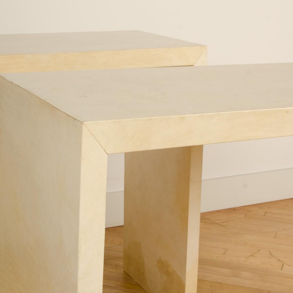 Contemporary Pair of Console Tables Covered in Parchment in the Manner of Jean-Michel Frank