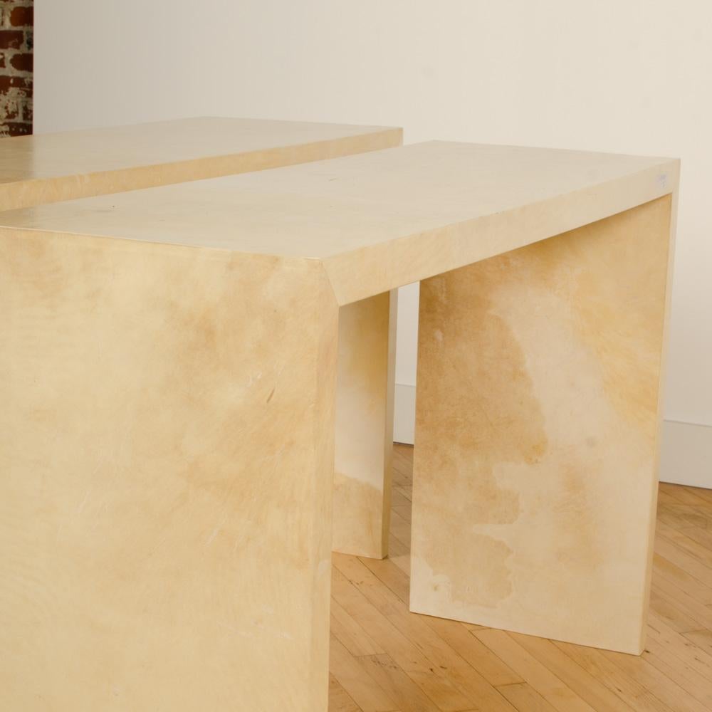 Pair of Console Tables Covered in Parchment in the Manner of Jean-Michel Frank 4