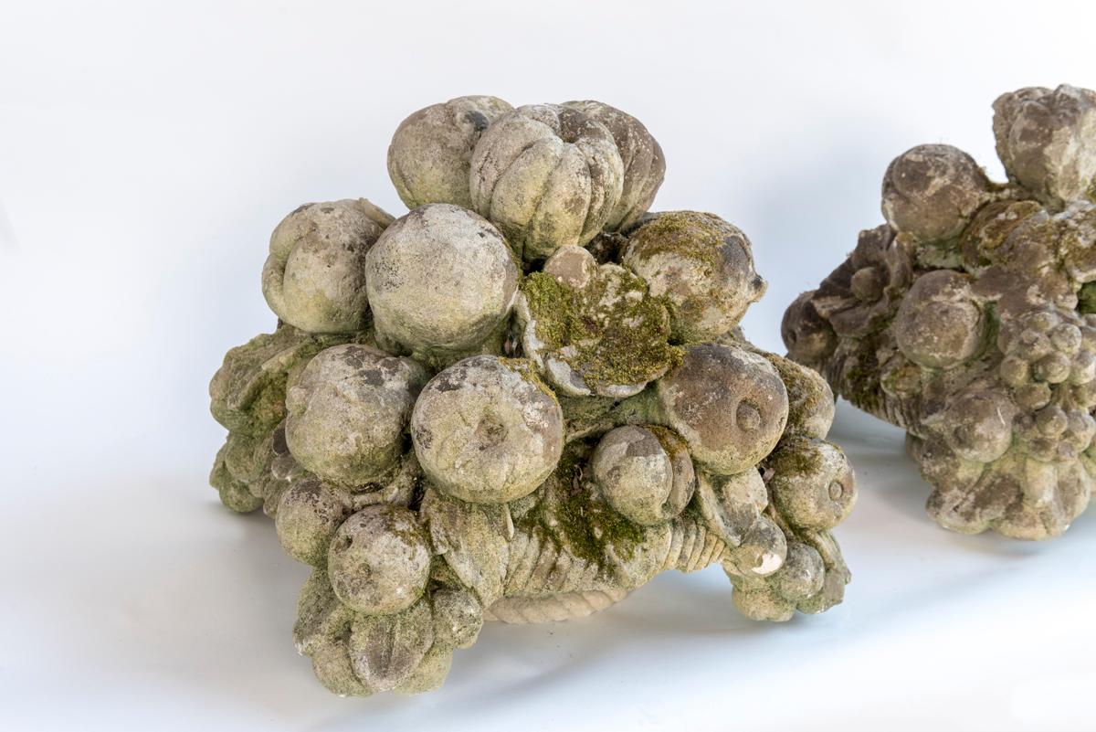 Pair of Constitute Stone Baskets of Flowers and Fruit 6