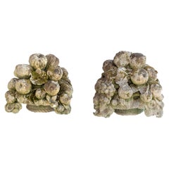 Pair of Constitute Stone Baskets of Flowers and Fruit