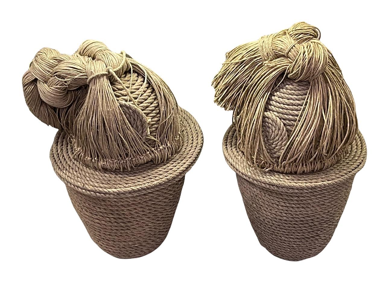 Pair of Contemporary 21st Century French Christian Astuguevieille Jute Rope Co In Fair Condition For Sale In North Miami, FL