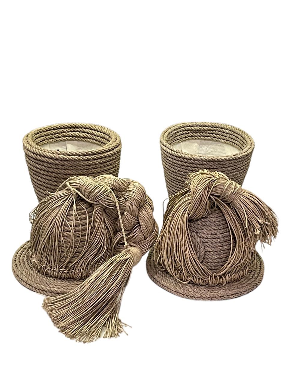 Pair of Contemporary 21st Century French Christian Astuguevieille Jute Rope Co In Fair Condition In North Miami, FL