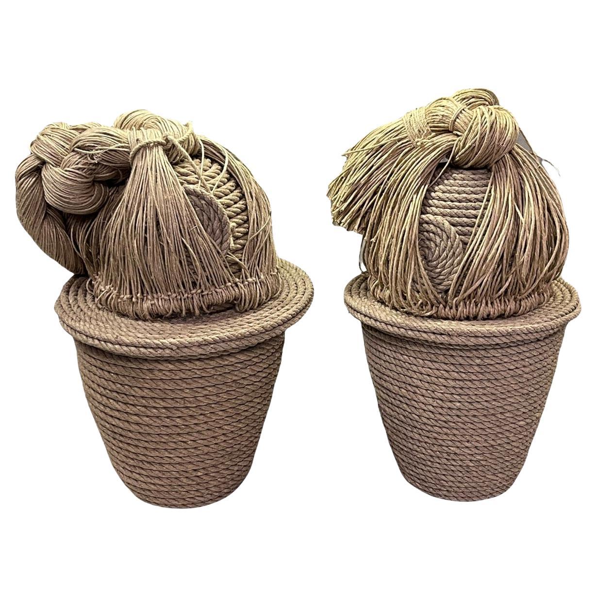 Pair of Contemporary 21st Century French Christian Astuguevieille Jute Rope Co For Sale